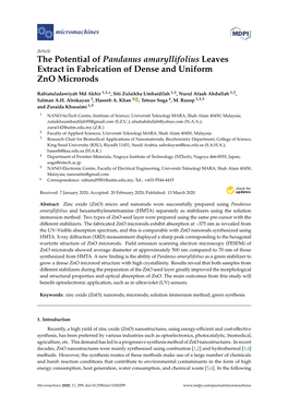 The Potential of Pandanus Amaryllifolius Leaves Extract in Fabrication of Dense and Uniform Zno Microrods