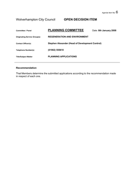 PLANNING COMMITTEE Date: 8Th January 2008