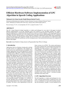 Efficient Hardware/Software Implementation of LPC Algorithm in Speech Coding Applications