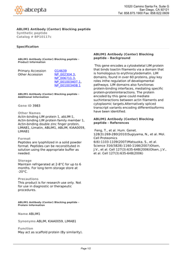 ABLIM1 Antibody (Center) Blocking Peptide Synthetic Peptide Catalog # Bp10117c