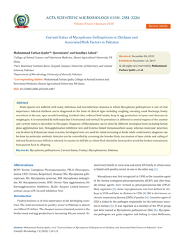 Current Status of Mycoplasma Gallisepticum in Chickens and Associated Risk Factors in Pakistan