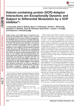 Valosin-Containing Protein (VCP)–Adaptor Interactions Are Exceptionally Dynamic and Subject to Differential Modulation by a VCP Inhibitor*□S