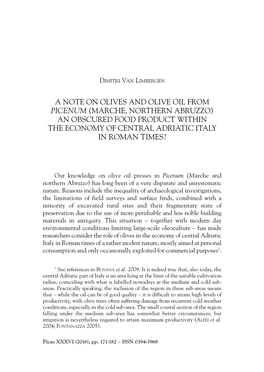 A Note on Olives and Olive Oil from Picenum (Marche, Northern Abruzzo) an Obscured Food Product Within the Economy of Central Adriatic Italy in Roman Times?