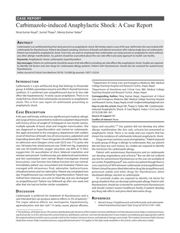 Carbimazole-Induced Anaphylactic Shock: a Case Report Niraj Kumar Keyal1, Sumal Thapa2, Manoj Kumar Yadav3