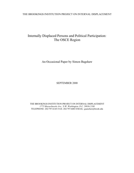 Internally Displaced Persons and Political Participation: the OSCE Region