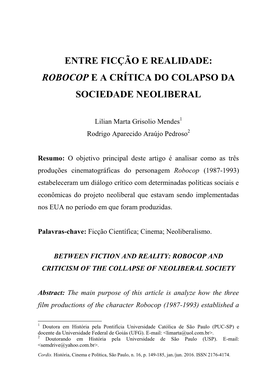 Robocop E a Crítica Do Colapso Da Sociedade Neoliberal