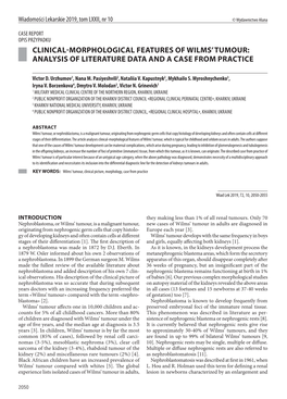 Clinical-Morphological Features of Wilms' Tumour