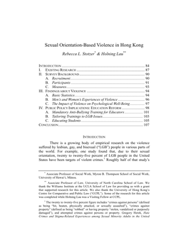 Sexual Orientation-Based Violence in Hong Kong