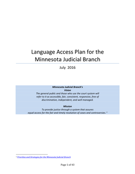 Language Access Plan for the Minnesota Judicial Branch July 2016