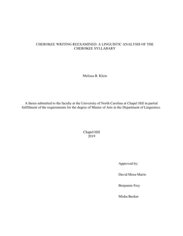 Cherokee Writing Reexamined: a Linguistic Analysis of the Cherokee Syllabary