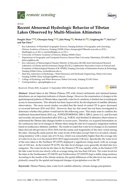 Recent Abnormal Hydrologic Behavior of Tibetan Lakes Observed by Multi-Mission Altimeters