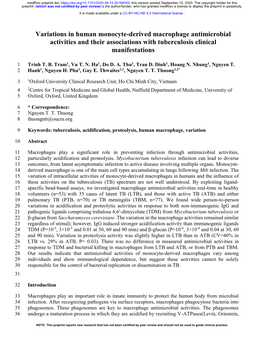 Variations in Human Monocyte-Derived Macrophage Antimicrobial Activities and Their Associations with Tuberculosis Clinical Manifestations
