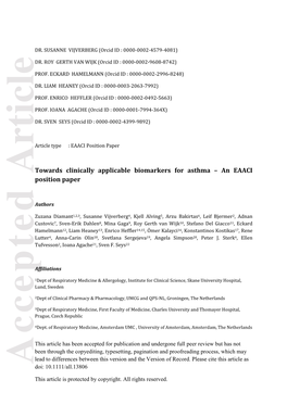 Towards Clinically Applicable Biomarkers for Asthma