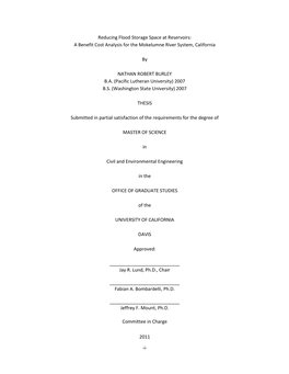 Reducing Flood Storage Space at Reservoirs: a Benefit Cost Analysis for the Mokelumne River System, California