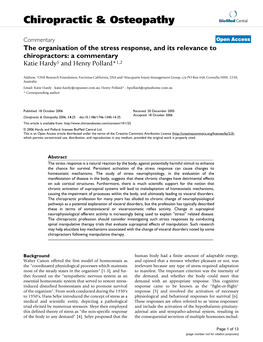 The Organisation of the Stress Response, and Its Relevance to Chiropractors: a Commentary Katie Hardy1 and Henry Pollard*1,2