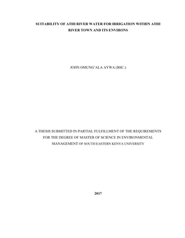 Pollution of Athi River and Its Impact on Irrigation Water Quality in Athi River