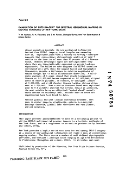 Evaluation of Erts Imagery for Spectral Geological Mapping in Diverse Terranes of New York State