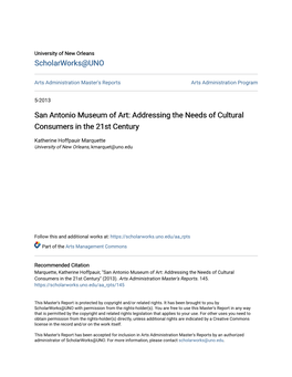 San Antonio Museum of Art: Addressing the Needs of Cultural Consumers in the 21St Century