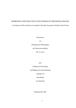 Inhibition and Executive Functioning in Trichotillomania