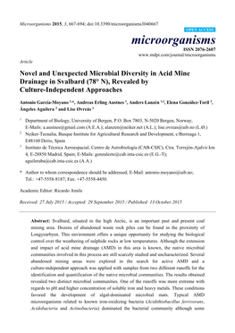 Novel and Unexpected Microbial Diversity in Acid Mine Drainage in Svalbard (78° N), Revealed by Culture-Independent Approaches