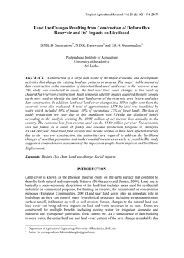 Land Use Changes Resulting from Construction of Deduru Oya Reservoir and Its’ Impacts on Livelihood