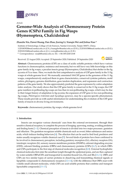 Genome-Wide Analysis of Chemosensory Protein Genes (Csps) Family in Fig Wasps (Hymenoptera, Chalcidoidea)