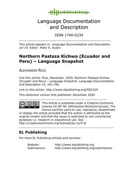Northern Pastaza Kichwa (Ecuador and Peru) – Language Snapshot