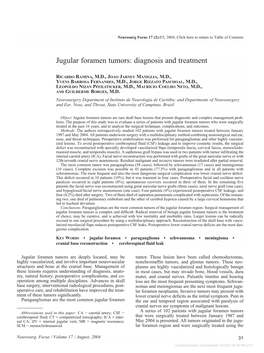 Jugular Foramen Tumors: Diagnosis and Treatment