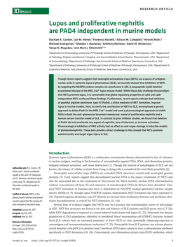 Lupus and Proliferative Nephritis Are PAD4 Independent in Murine Models