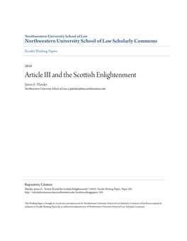 Article III and the Scottish Enlightenment James E