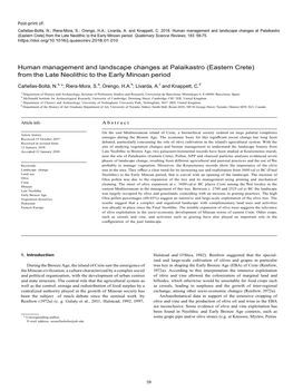 Human Management and Landscape Changes at Palaikastro (Eastern Crete) from the Late Neolithic to the Early Minoan Period