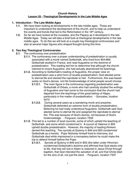 Lesson 25 - Theological Developments in the Late Middle Ages