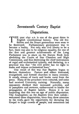 Seventeenth Century Baptist Disputations. - HE Year 164 1 A.D