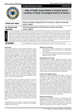 Role of Public Sector Banks in Priority Sector Lending: a Study of Golaghat District of Assam