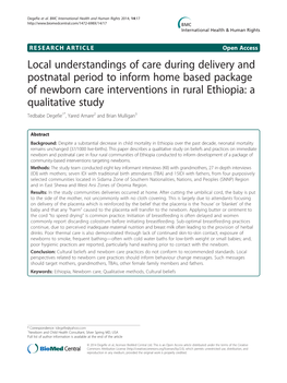 Local Understandings of Care During Delivery and Postnatal Period To