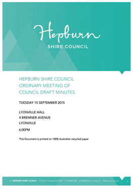 Hepburn Shire Council Ordinary Meeting of Council Draft Minutes