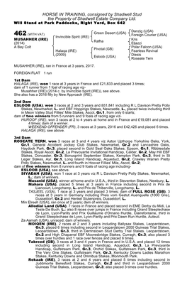 HORSE in TRAINING, Consigned by Shadwell Stud the Property of Shadwell Estate Company Ltd. Will Stand at Park Paddocks, Right Yard, Box 642