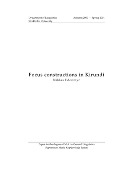 Focus Constructions in Kirundi Niklas Edenmyr