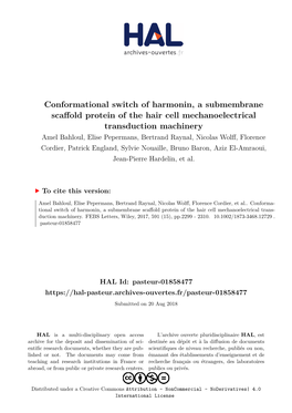 Conformational Switch of Harmonin, a Submembrane Scaffold Protein Of