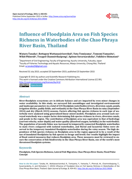 Influence of Floodplain Area on Fish Species Richness in Waterbodies of the Chao Phraya River Basin, Thailand