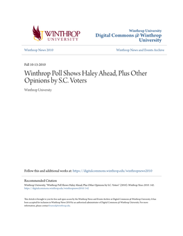 Winthrop Poll Shows Haley Ahead, Plus Other Opinions by S.C. Voters Winthrop University