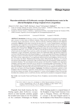 Macroinvertebrates of Eichhornia Crassipes (Pontederiaceae) Roots in the Alluvial Floodplain of Large Tropical Rivers (Argentina)