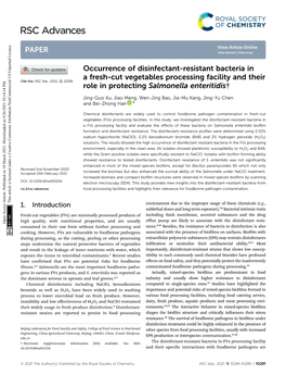 Occurrence of Disinfectant-Resistant Bacteria in a Fresh-Cut Vegetables