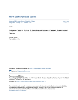 Subject Case in Turkic Subordinate Clauses: Kazakh, Turkish and Tuvan