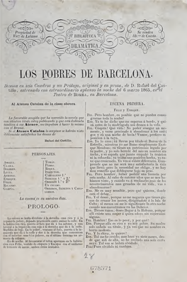 Los Pobres De Barcelona : Drama En Seis Cuadros Y Un Prólogo, Original Y En Prosa