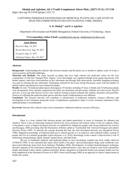 Oladeji and Agbelusi, Afr J Tradit Complement Altern Med., (2017) 15 (1): 117-136