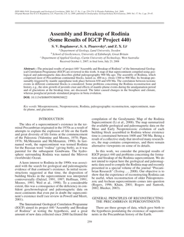 Assembly and Breakup of Rodinia (Some Results of IGCP Project 440) S