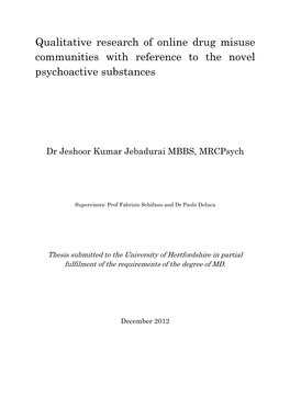 Qualitative Research of Online Drug Misuse Communities with Reference to the Novel Psychoactive Substances