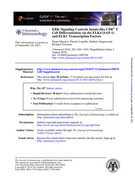 ERK Signaling Controls Innate-Like CD8+ T Cell Differentiation Via the ELK4 (SAP-1) and ELK1 Transcription Factors