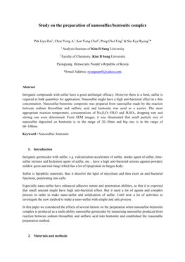 Study on the Preparation of Nanosulfur/Bentonite Complex